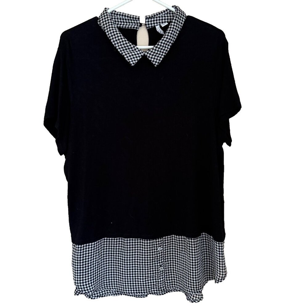 Elle Gingham Layered Tunic Top Sz XL Peter Pan Collar Twee‎ Preppy Dark Academia
